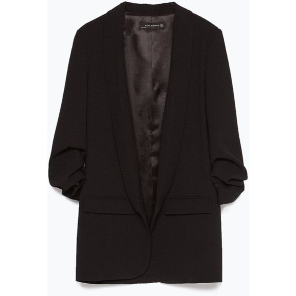 NWT Zara Black Crepe Oversized Boyfriend Blazer - Picture 2 of 12